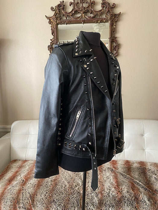 mens black studded leather motorcycle jacket