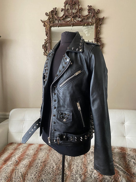 mens black studded leather motorcycle jacket