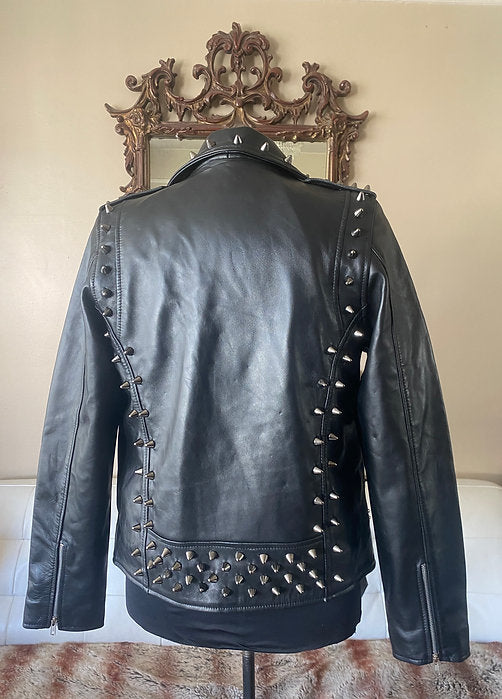 mens black leather motorcycle jacket with studs