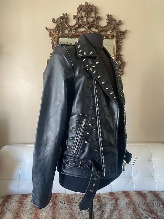 mens black leather motorcycle jacket with studs