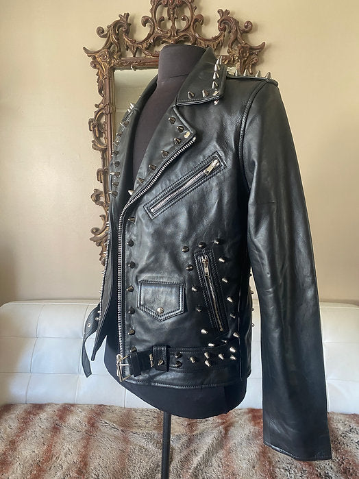 mens black leather motorcycle jacket with studs