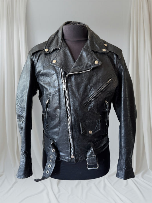 mens vintage leather motorcycle jacket 1980s