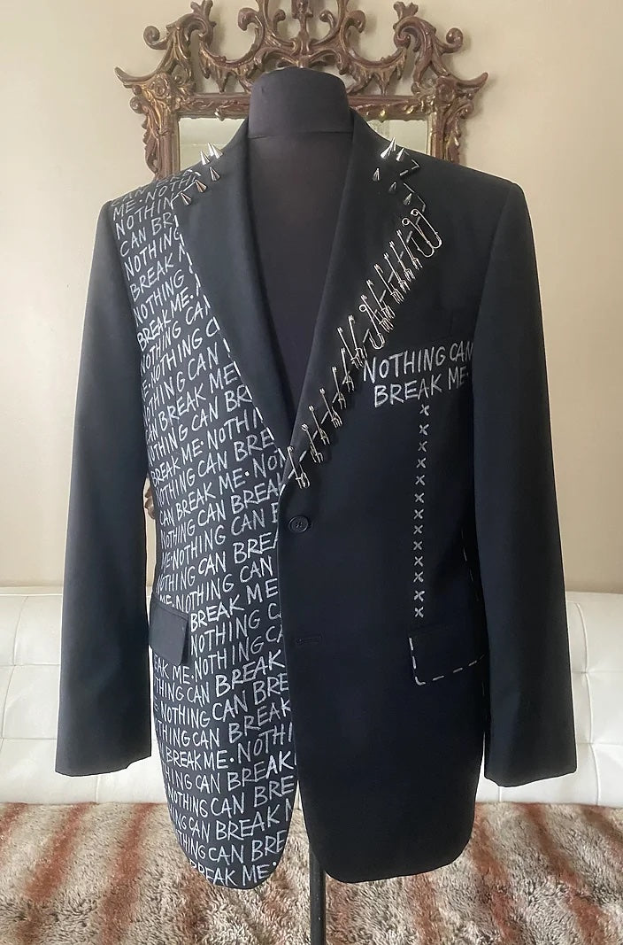 punk suit jacket with kilt pins