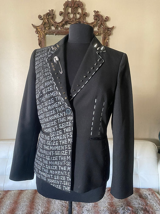 punk suit jacket with spike lapels and safety pin