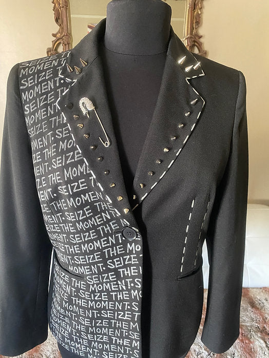 punk suit jacket with spike lapels and safety pin