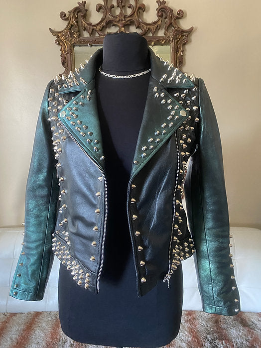 womens custom leather punk jacket