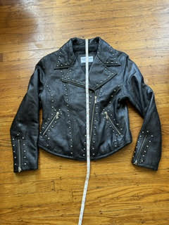 Women's Studded Vintage Leather Motorcycle Jacket, M