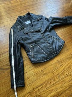 Women's Studded Vintage Leather Motorcycle Jacket, M