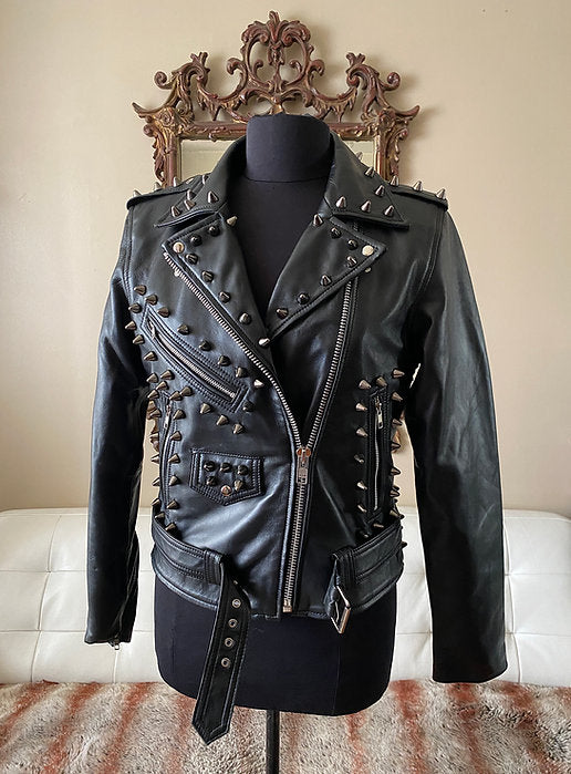 womens studded leather moto jacket