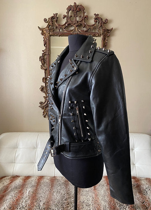 womens studded leather moto jacket