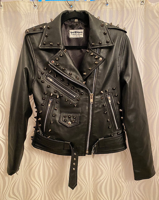 womens studded leather moto jacket