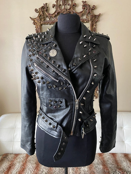 womens studded leather motorcycle jacket