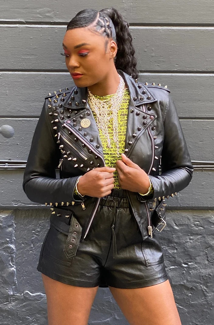 womens studded leather motorcycle jacket