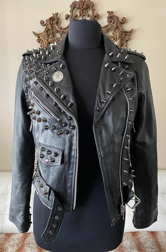 womens studded leather motorcycle jacket