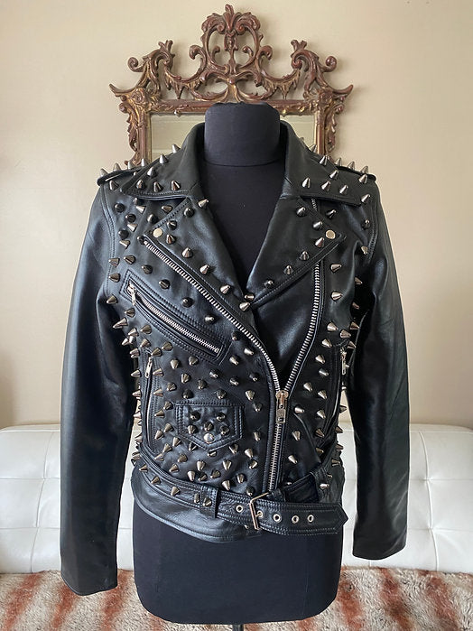 Women's Studded Leather Motorcycle Jacket