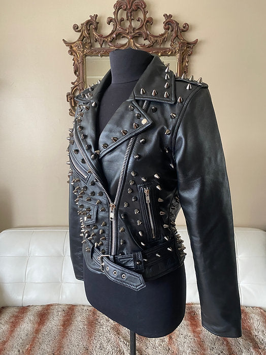 Women's Studded Leather Motorcycle Jacket