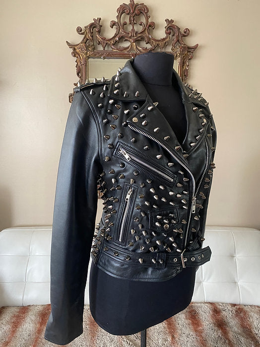 Women's Studded Leather Motorcycle Jacket