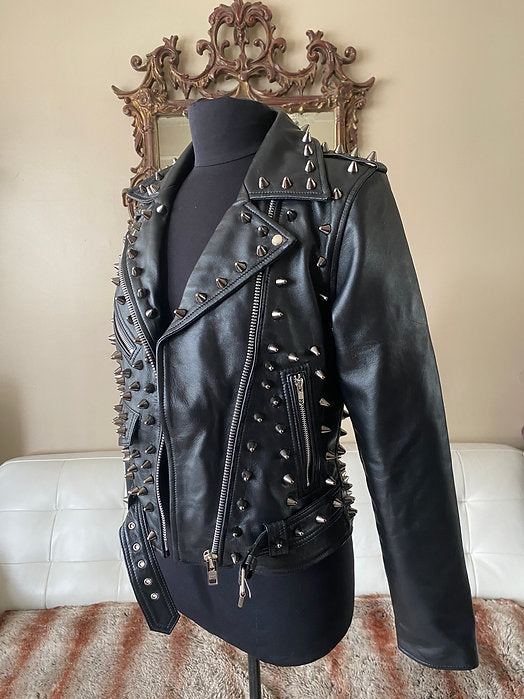 Women's Studded Leather Motorcycle Jacket