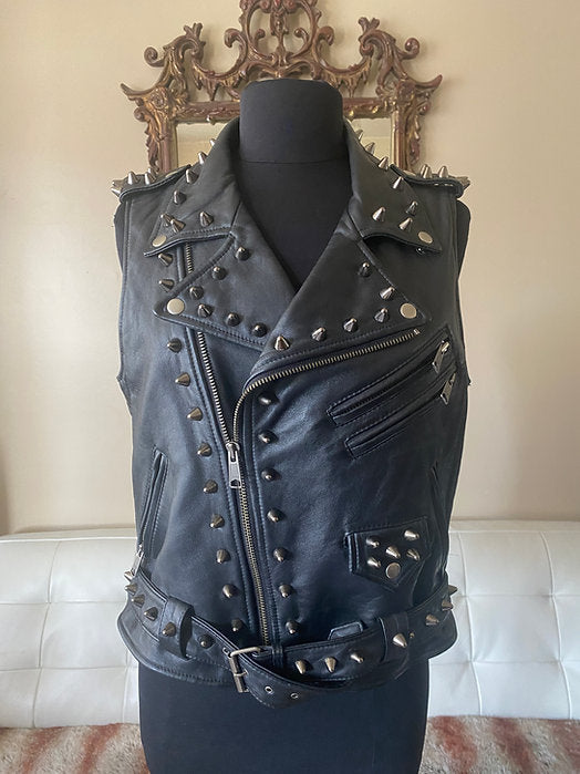 womens studded leather motorcycle vest