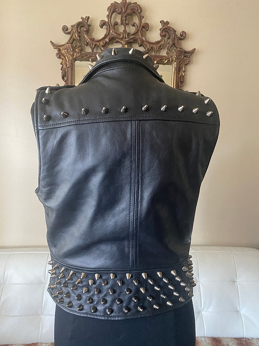 womens studded leather motorcycle vest