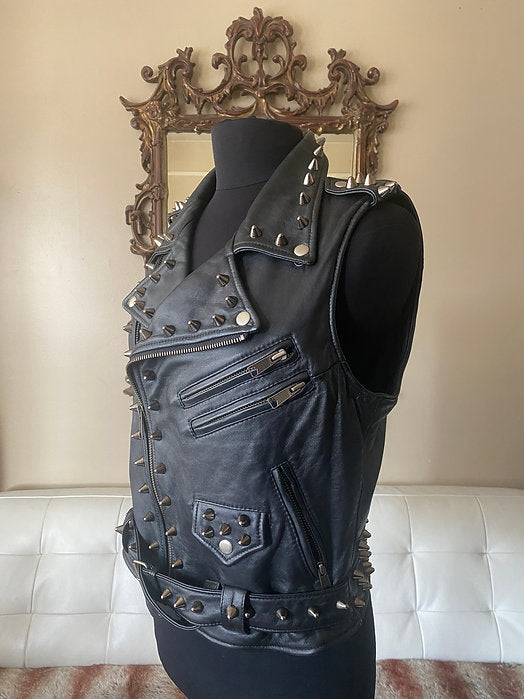 womens studded leather motorcycle vest