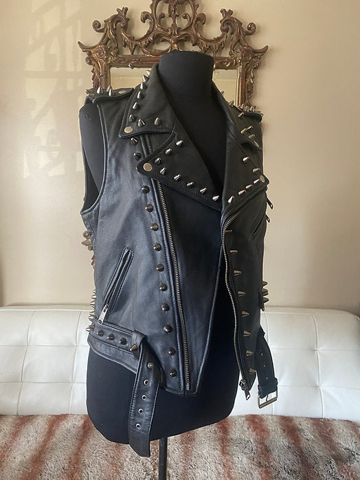 womens studded leather motorcycle vest