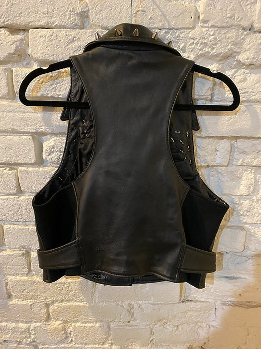 womens black studded moto vest