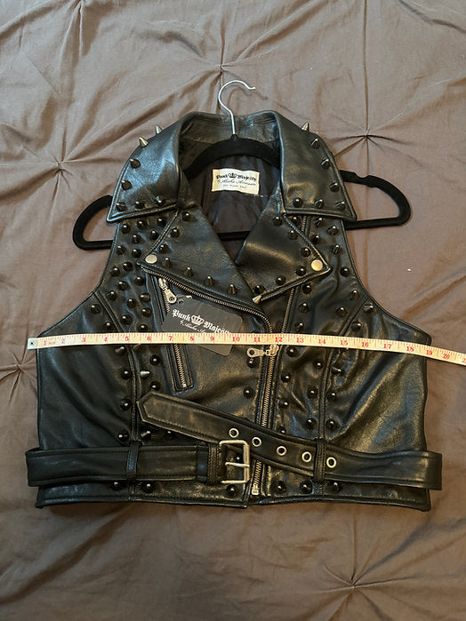 womens black studded moto vest