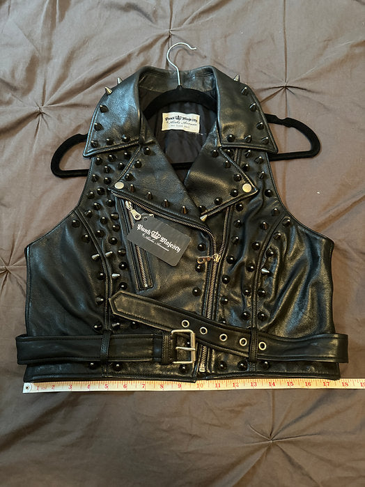 womens black studded moto vest