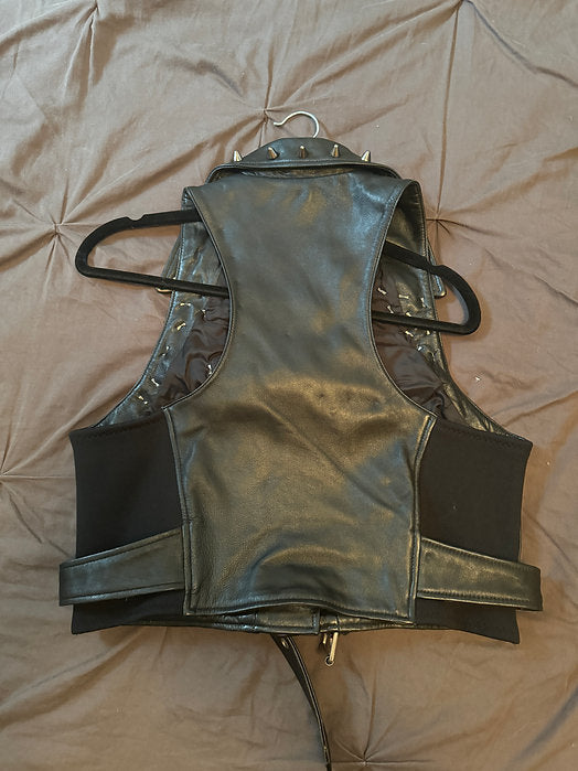 womens black studded moto vest