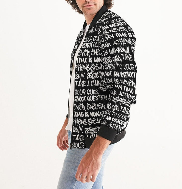 Men's Bomber Jacket, Black and White Graffiti