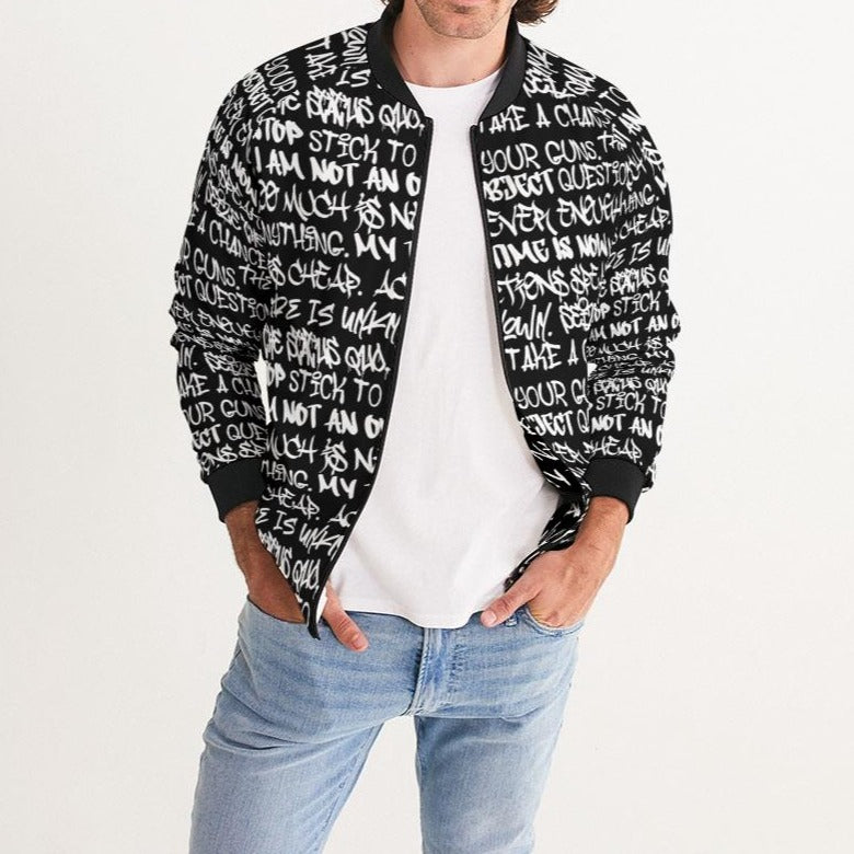 Men's Bomber Jacket, Black and White Graffiti