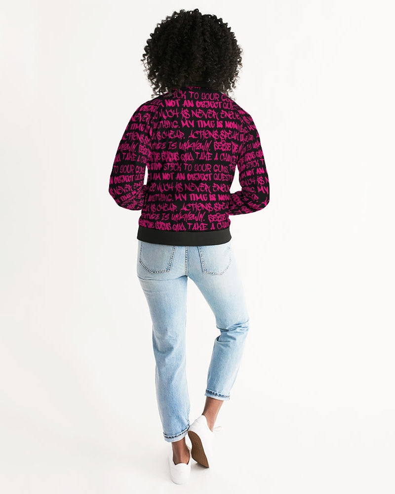 Women's Bomber Jacket, Black and Pink Graffiti