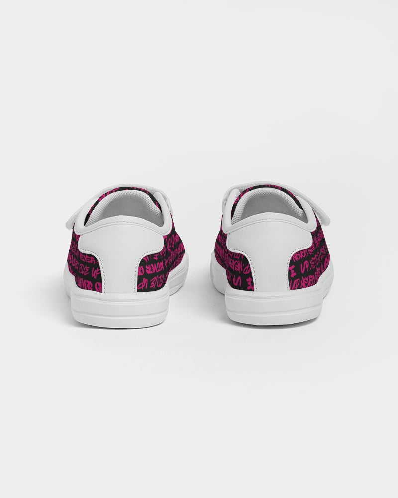 NEVER GIVE UP Pink Empowering Graffiti Kids Velcro Sneaker