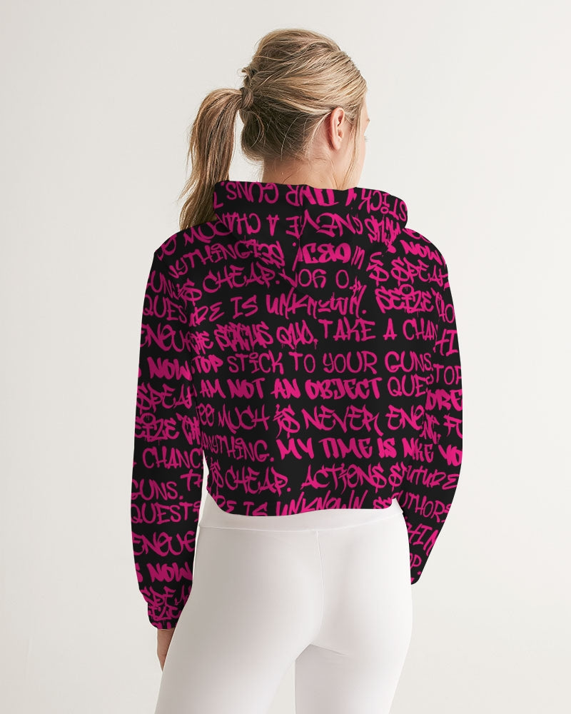 Women's Crop Hoodie, Black with Pink Graffiti