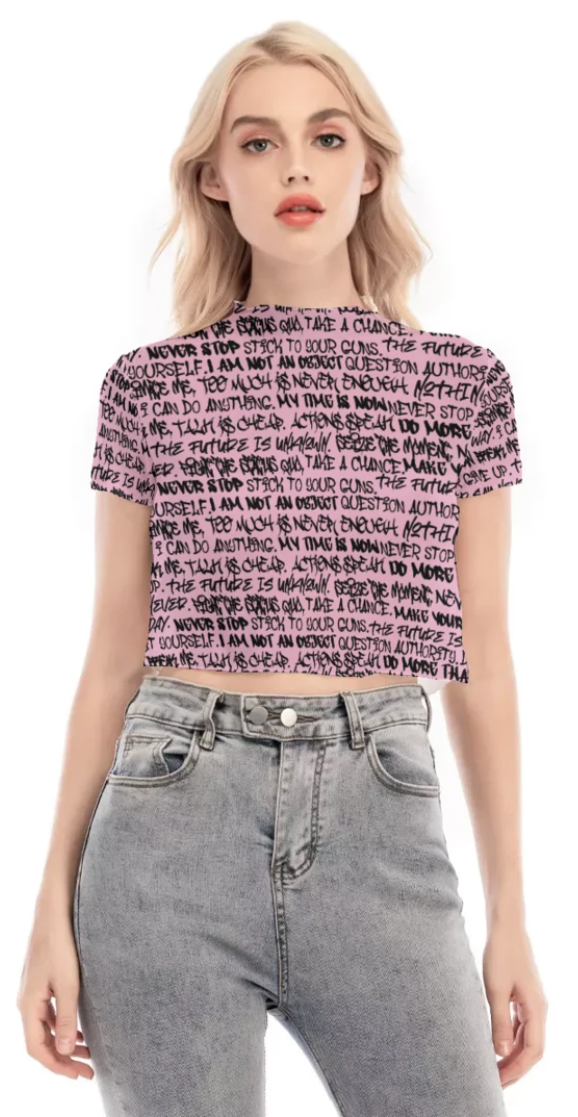 Graffiti Short Sleeve Mesh Crop Top, Pink