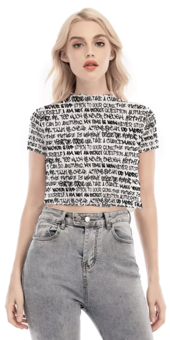 Graffiti Short Sleeve Mesh Crop Top, White & Black - Punk Majesty Streetwear