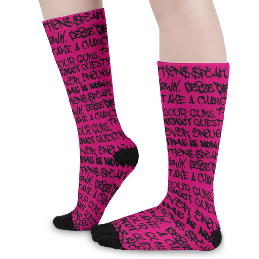 PM Graffiti Unisex Long Socks, Hot Pink