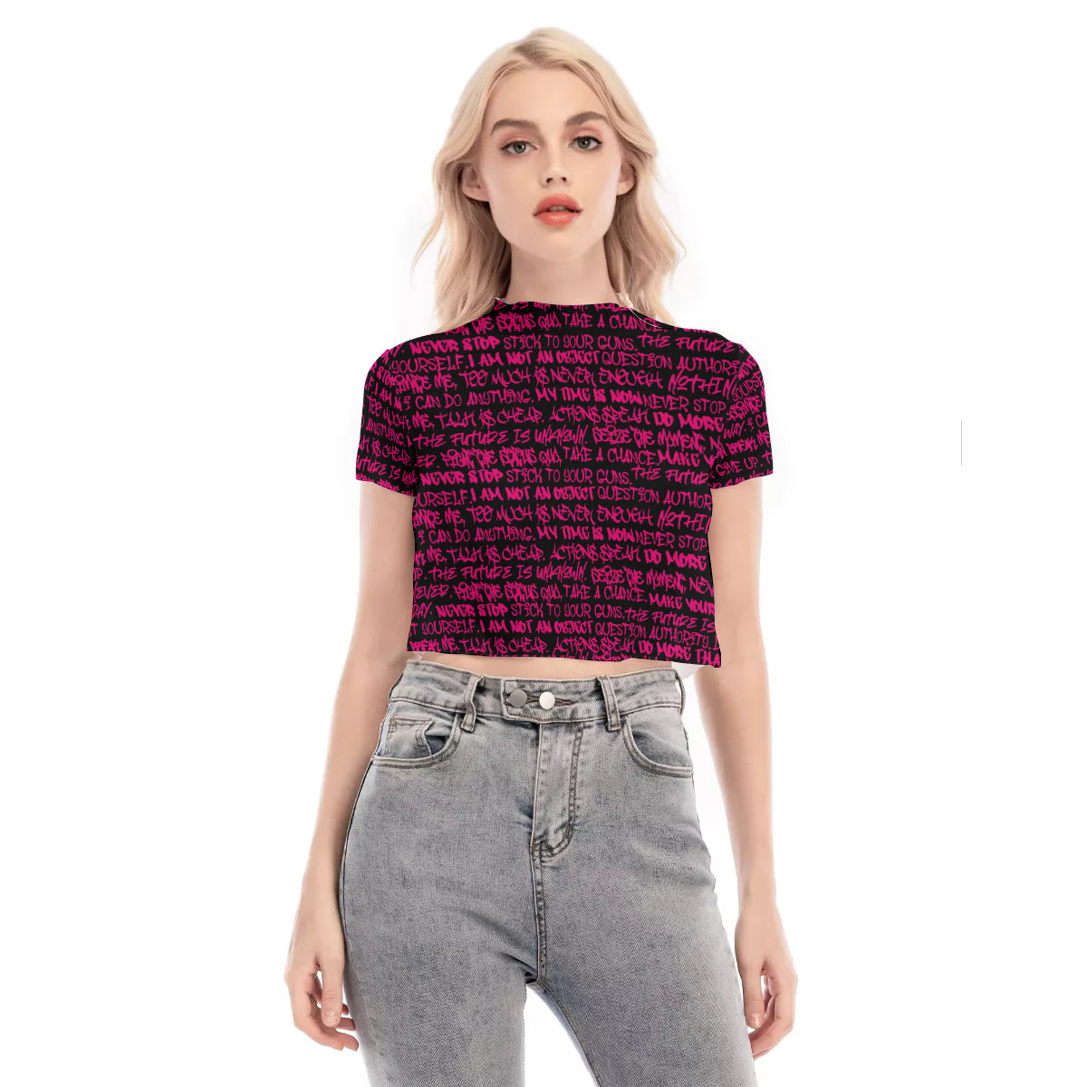 Graffiti Short Sleeve Mesh Crop Top, Black & Pink - Punk Majesty Streetwear