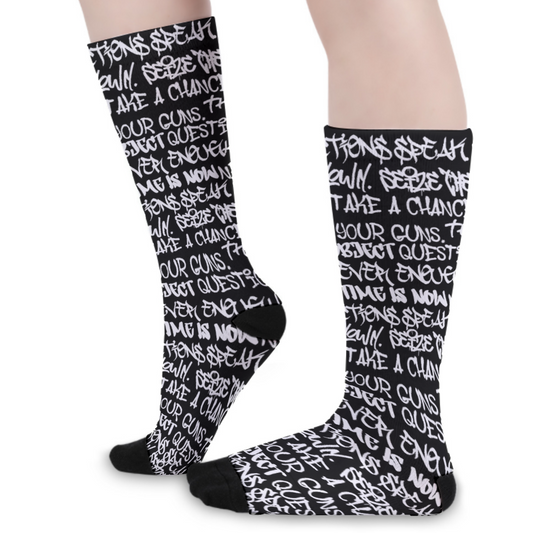 PM Graffiti Unisex Long Socks, Black & White