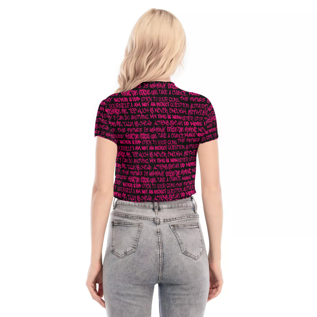 Graffiti Short Sleeve Mesh Crop Top, Black & Pink - Punk Majesty Streetwear