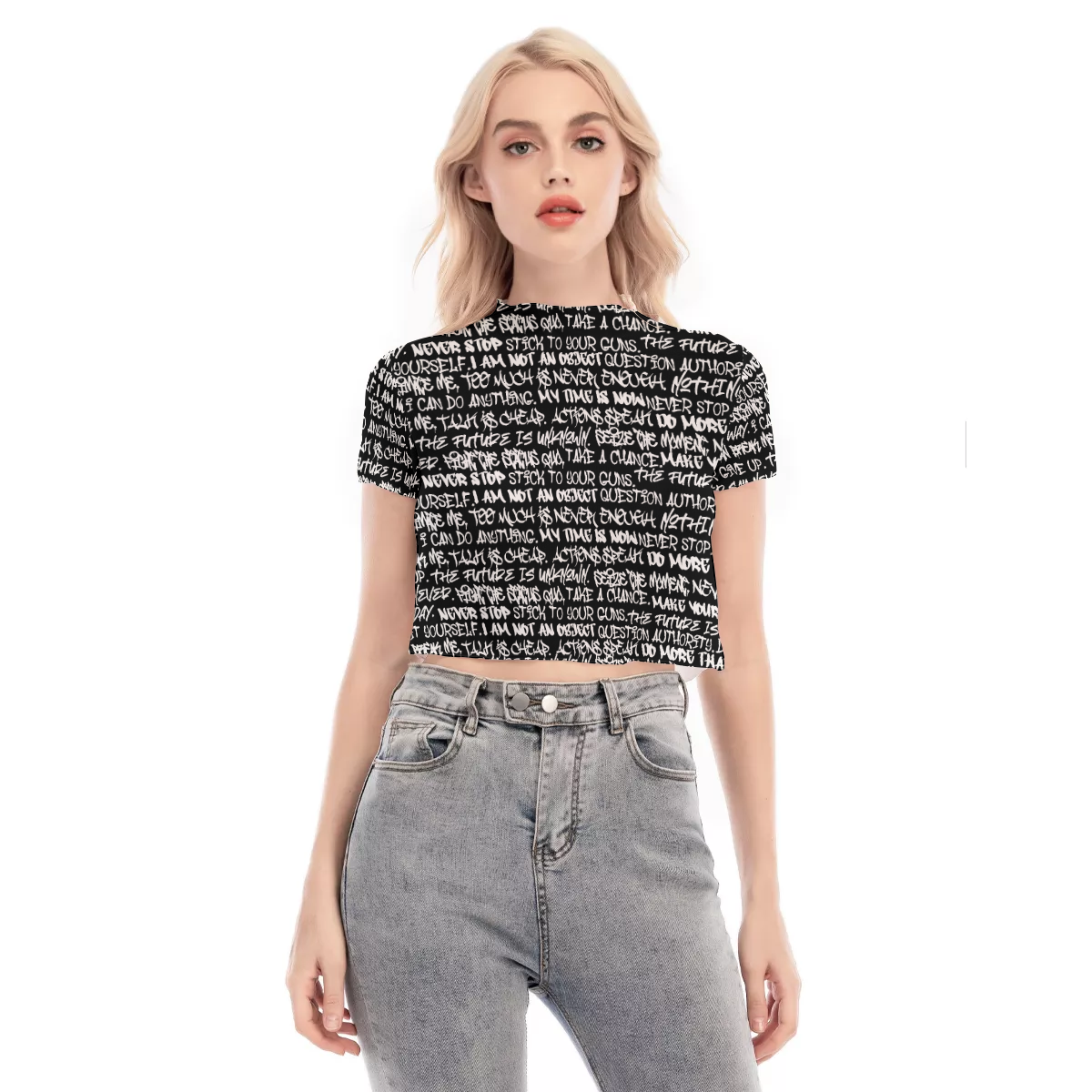 Graffiti Short Sleeve Mesh Crop Top, Black & White - Punk Majesty Streetwear