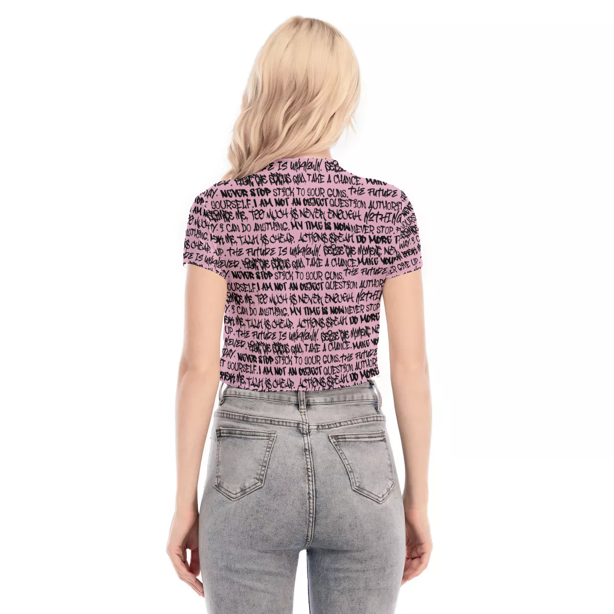 Graffiti Short Sleeve Mesh Crop Top, Pink