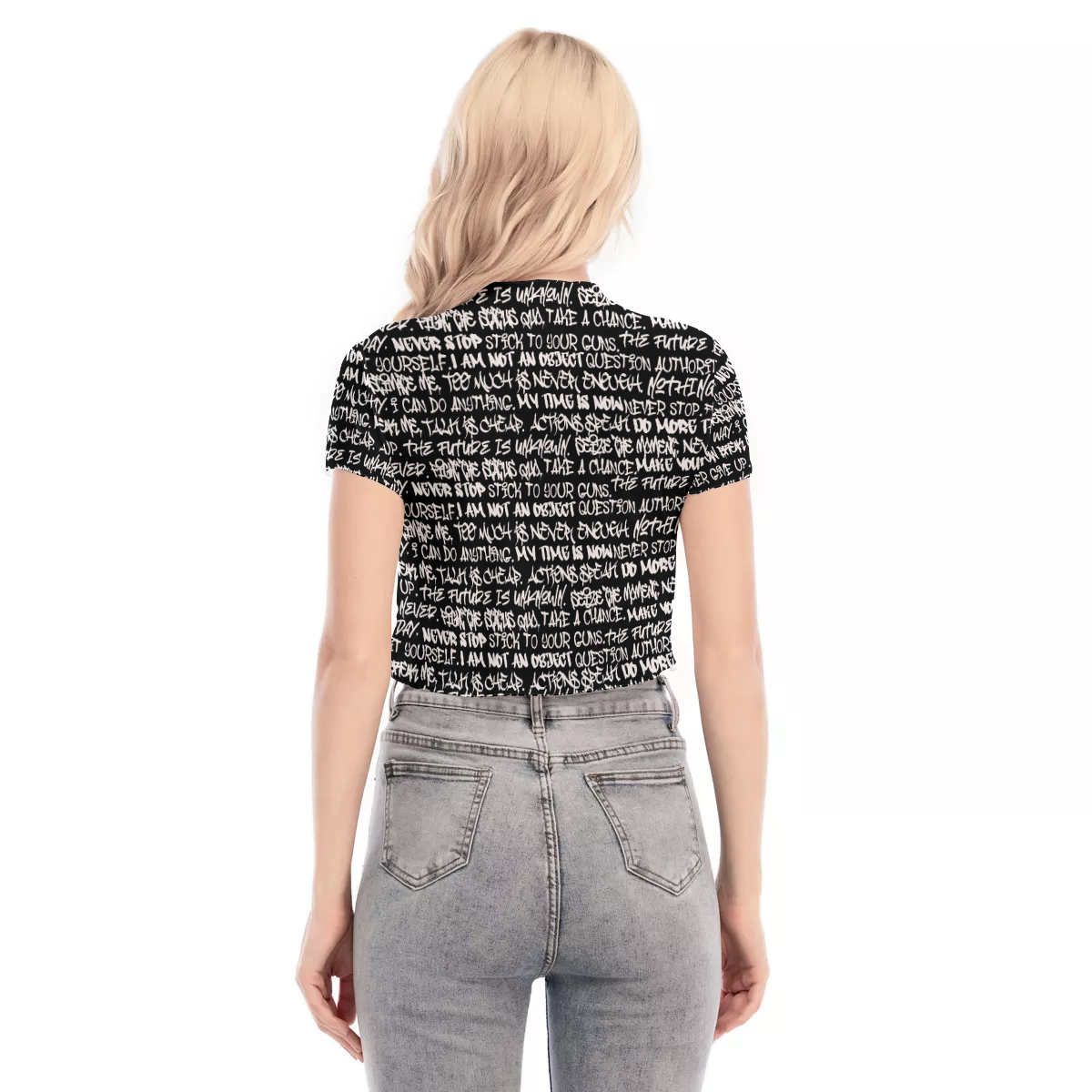 Graffiti Short Sleeve Mesh Crop Top, Black & White