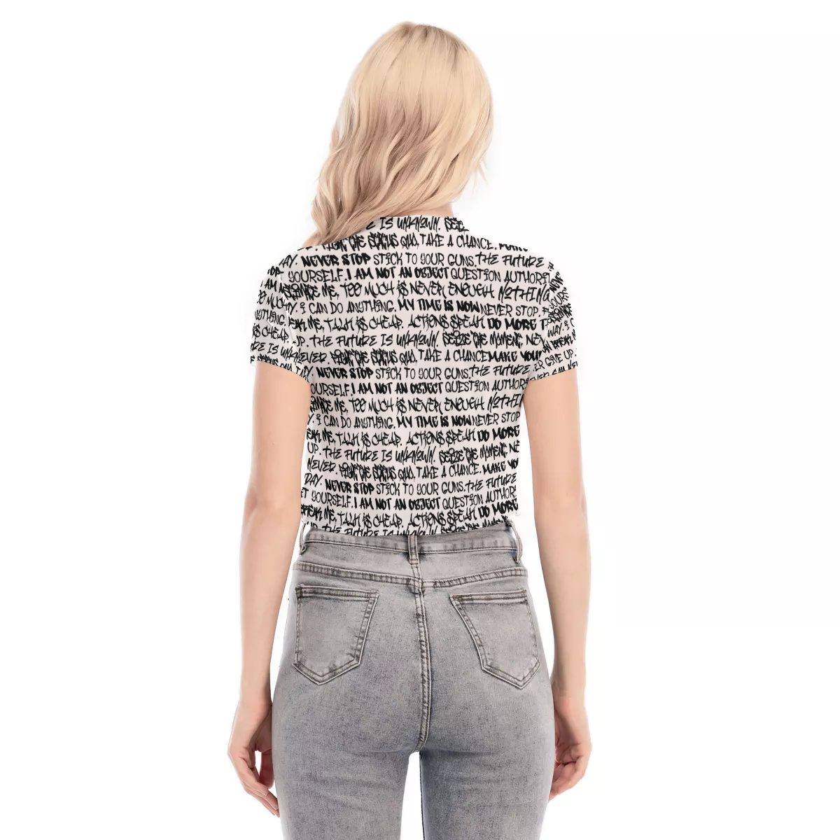 Graffiti Short Sleeve Mesh Crop Top, White & Black - Punk Majesty Streetwear