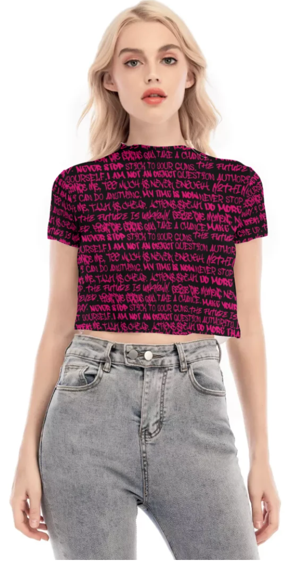 Graffiti Short Sleeve Mesh Crop Top, Black & Pink - Punk Majesty Streetwear