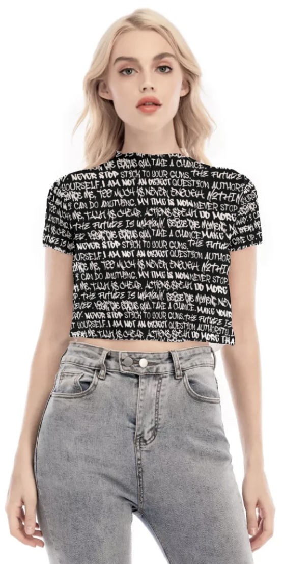 Graffiti Short Sleeve Mesh Crop Top, Black & White - Punk Majesty Streetwear