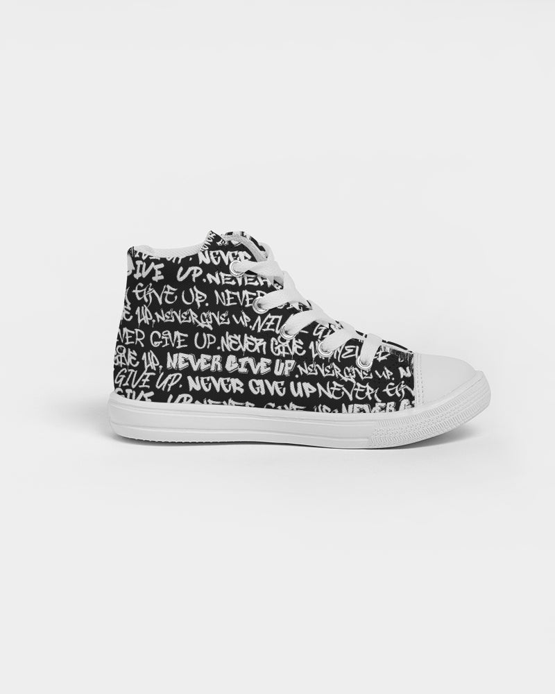 NEVER GIVE UP Empowering Graffiti Kids Hightop Canvas Shoe - Punk Majesty Streetwear