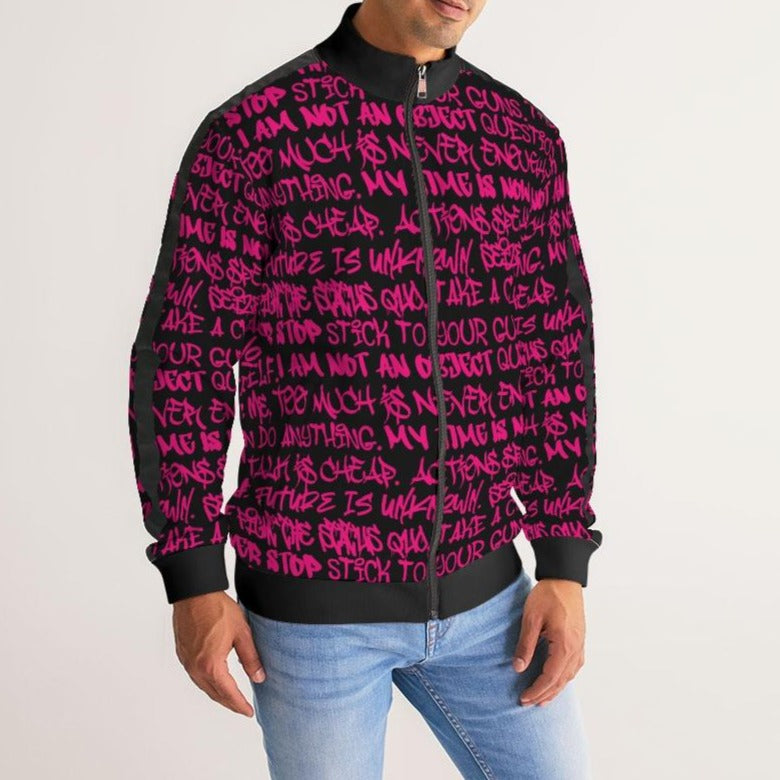 Mens Track Jacket, Black and Pink