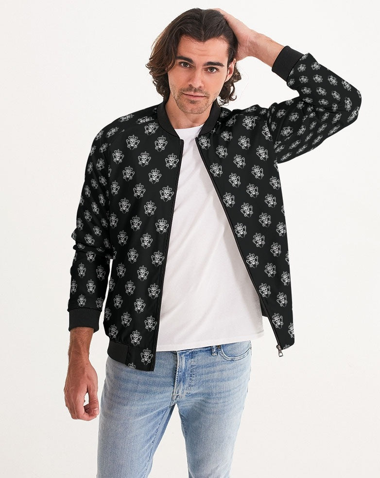 Men's Bomber Jacket, Black and White Logo Print